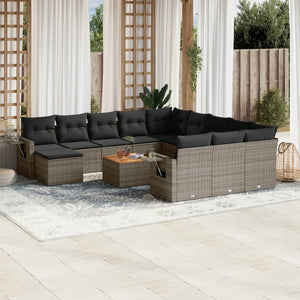 vidaXL 13-piece Garden Sofa Set with Cushions Grey Poly Rattan