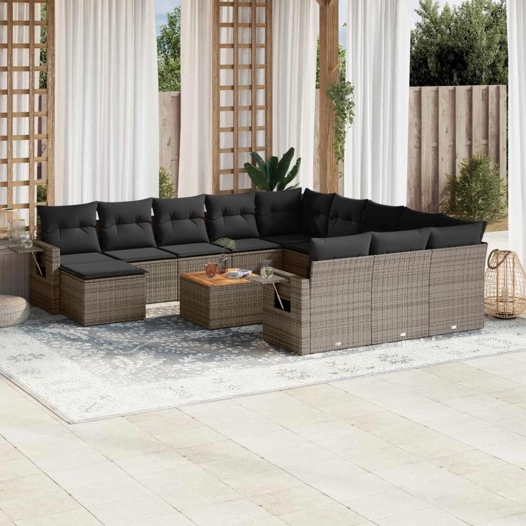 vidaXL 13-piece Garden Sofa Set with Cushions Grey Poly Rattan