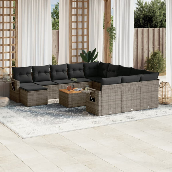 vidaXL 13-piece Garden Sofa Set with Cushions Grey Poly Rattan
