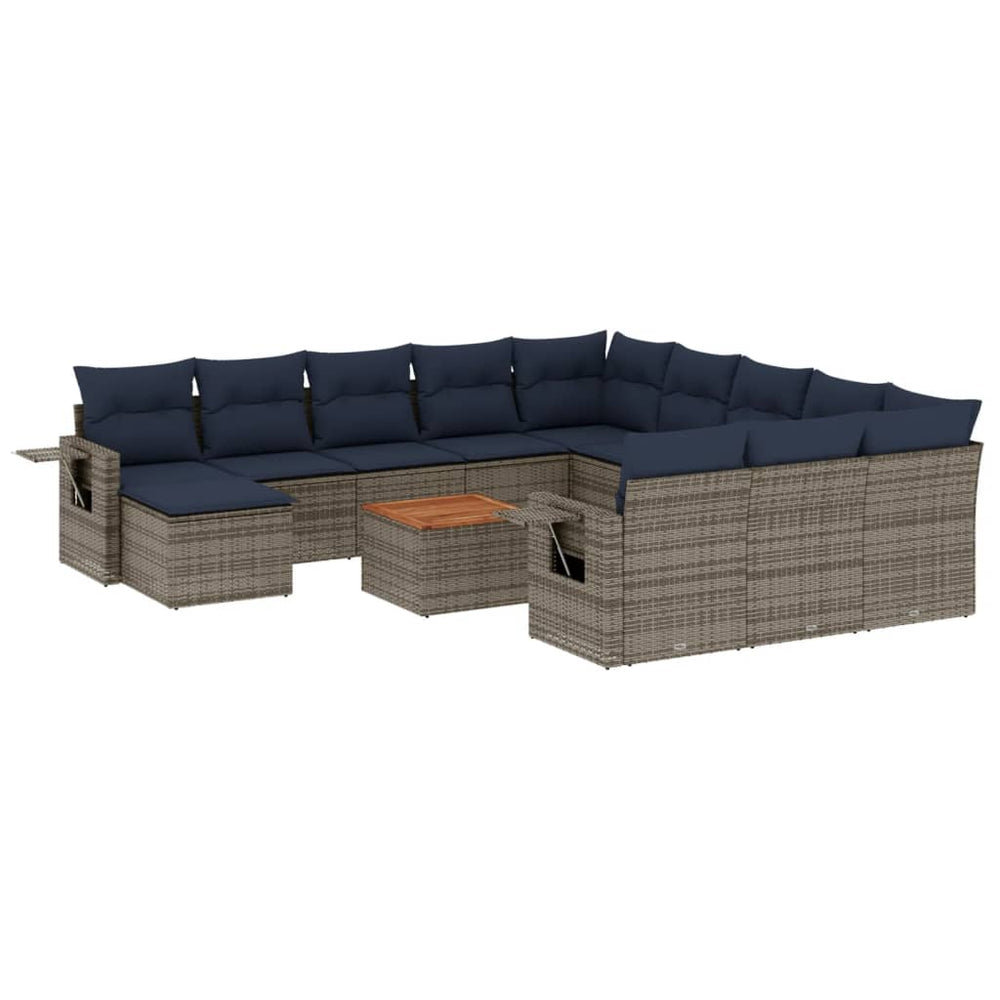 vidaXL 13-Piece Garden Sofa Set with Cushions, Grey, Poly Rattan