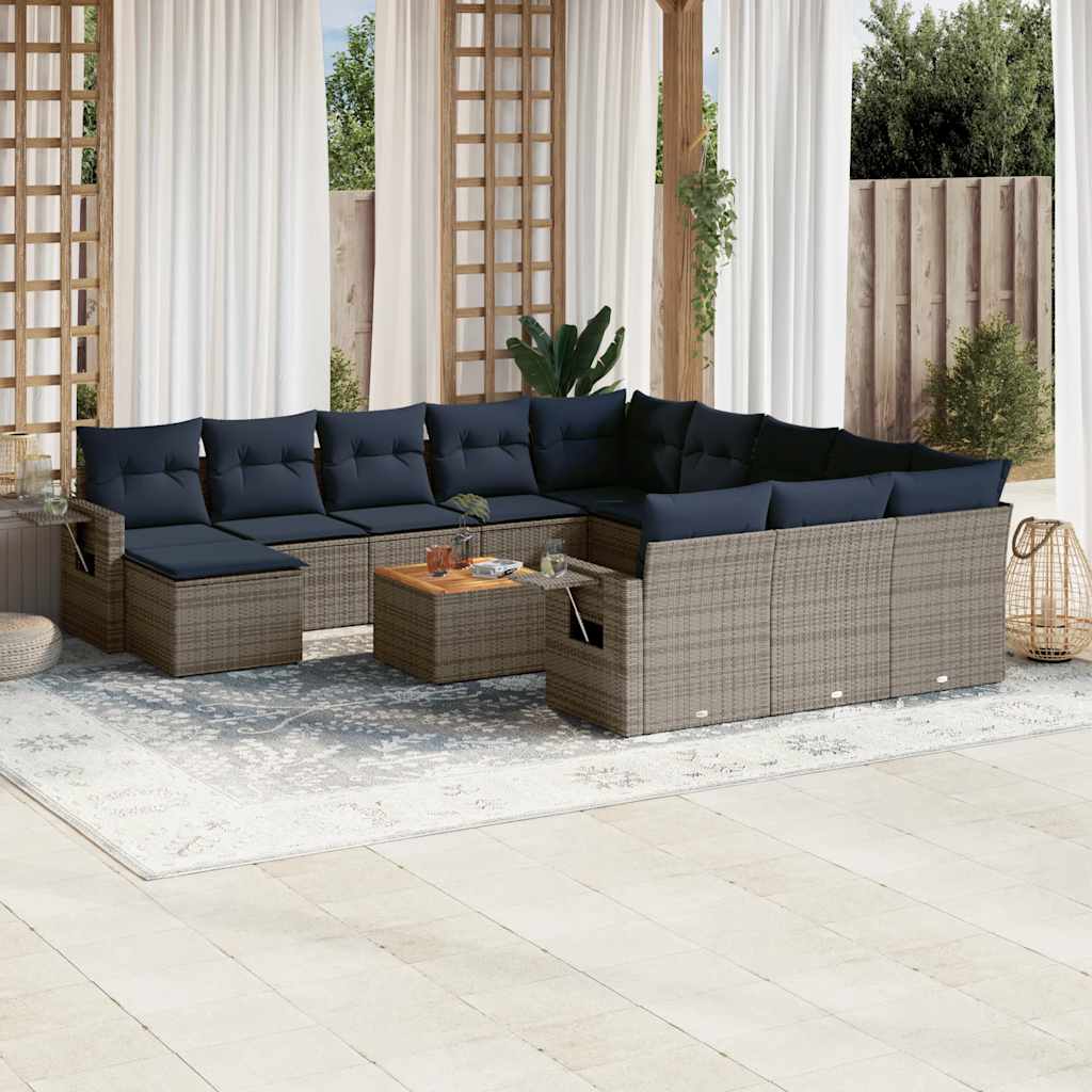 13-teiliges Gartensofa-Set Grau Polyrattan