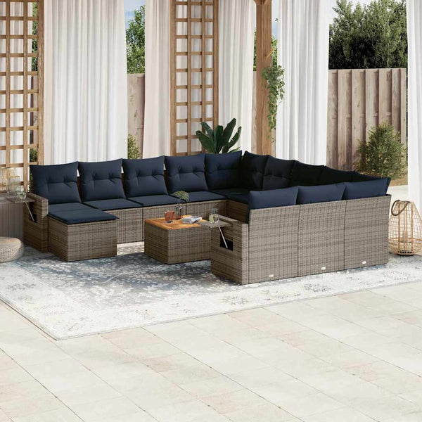 13-teiliges Gartensofa-Set Grau Polyrattan