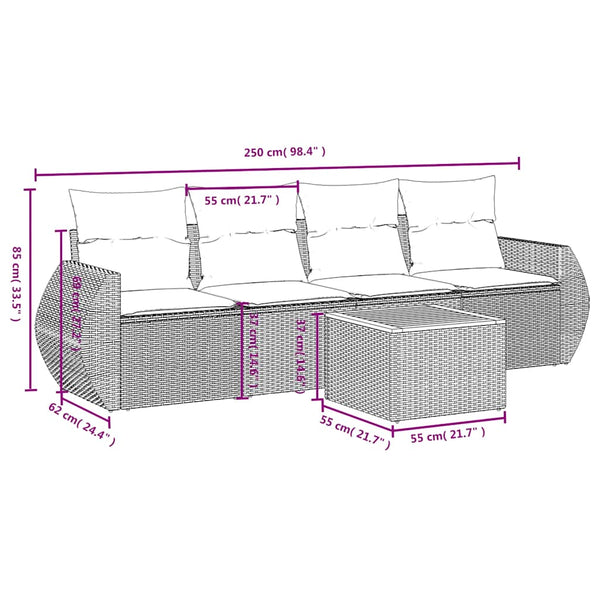 5-teiliges Gartensofa-Set mit Kissen