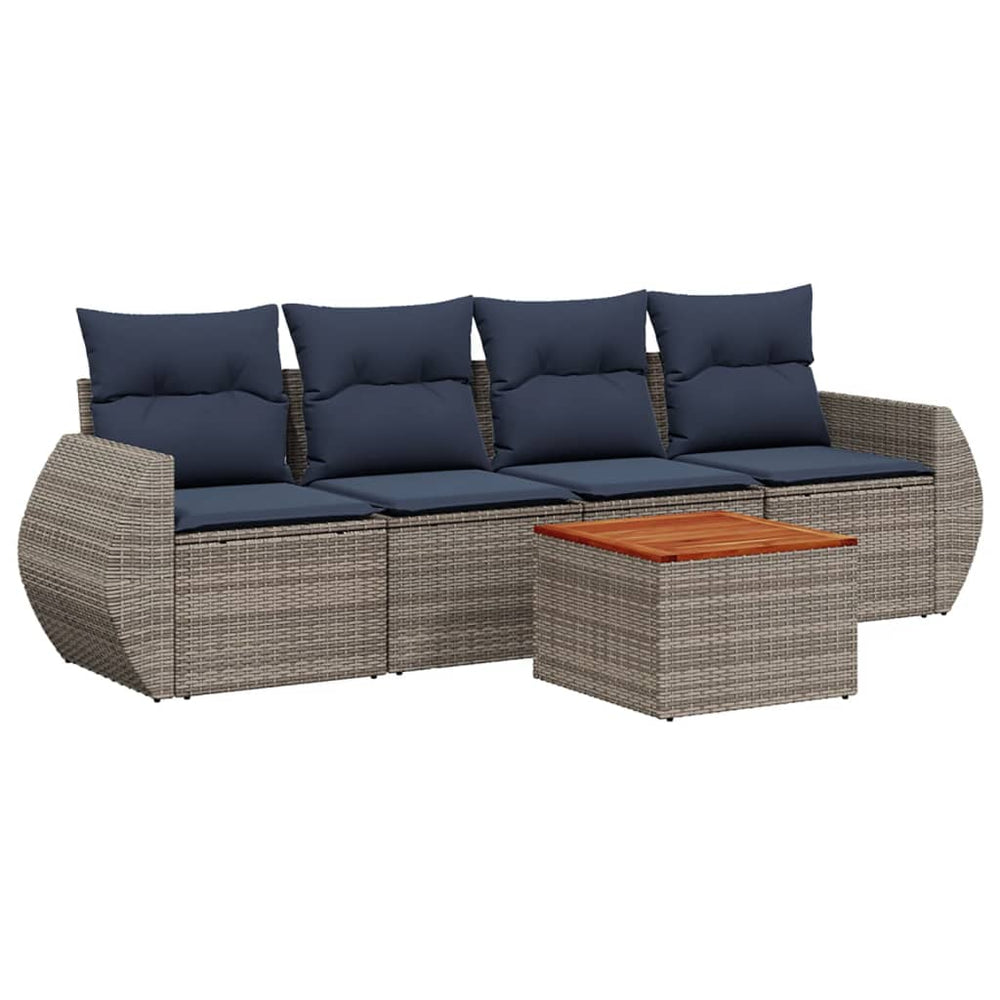 vidaXL Salon de jardin 5 pièces avec coussins, gris, résine tressée