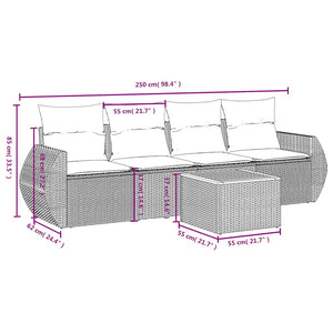 5-teiliges Gartensofa Set Grau Polyrattan