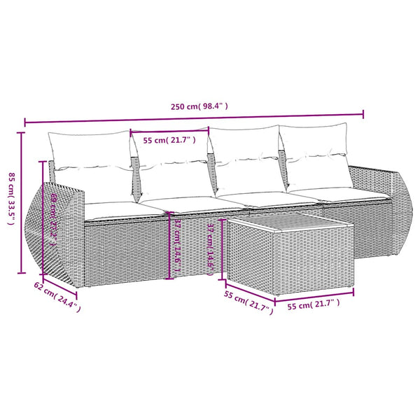 5-teiliges Gartensofa Set Grau Polyrattan