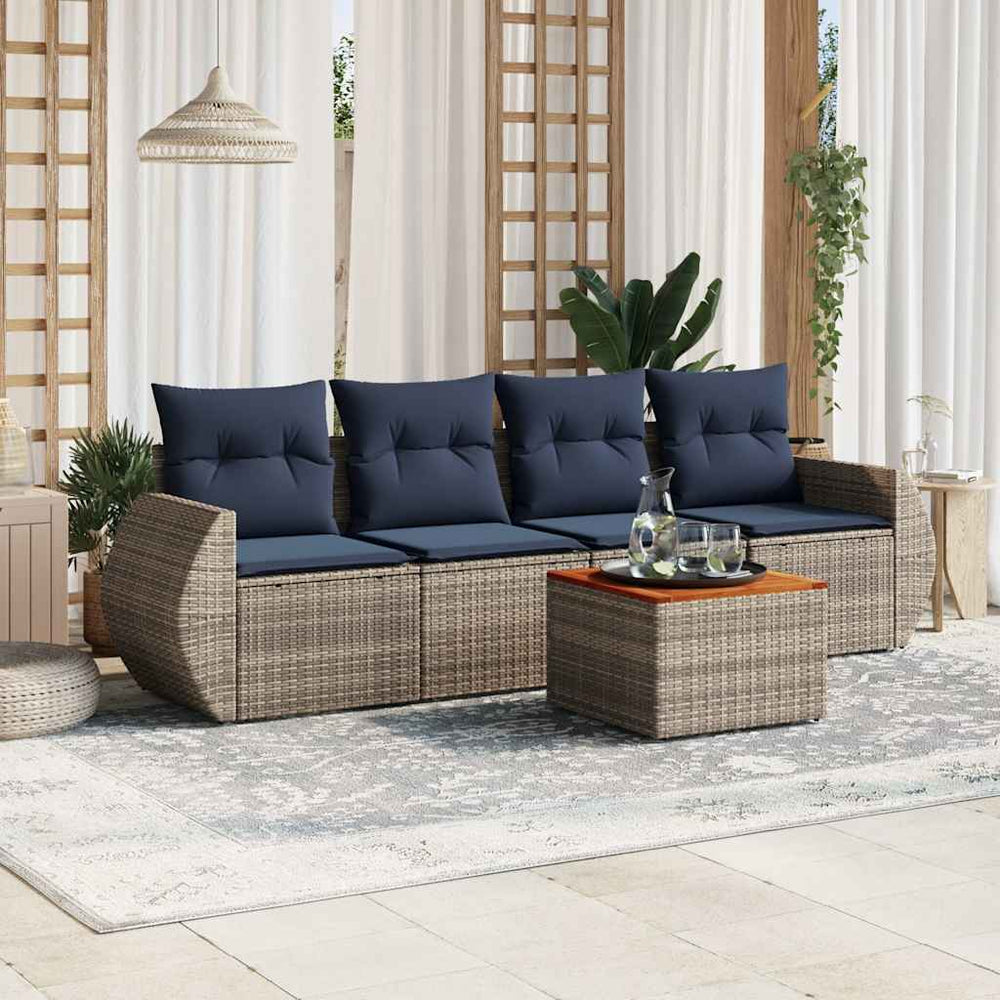 vidaXL Salon de jardin 5 pièces avec coussins, gris, résine tressée