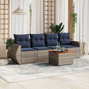 5-teiliges Gartensofa Set Grau Polyrattan