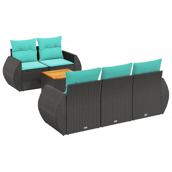 6-teiliges Gartensofa Set Polyrattan Schwarz mit Kissen