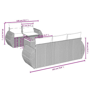 6-teiliges Gartensofa Set Polyrattan Schwarz mit Kissen