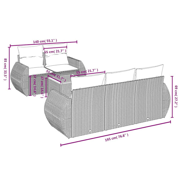 6-teiliges Gartensofa Set Polyrattan Schwarz mit Kissen