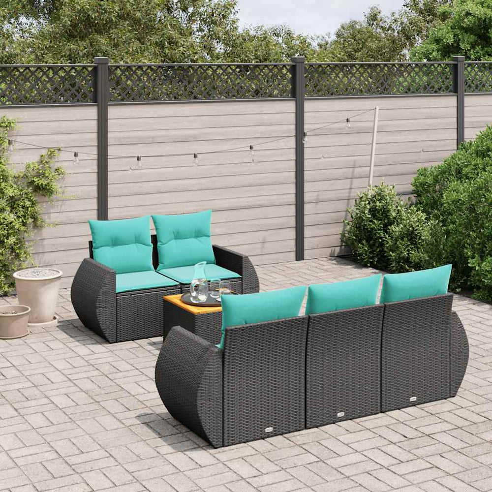6-teiliges Gartensofa Set Polyrattan Schwarz mit Kissen