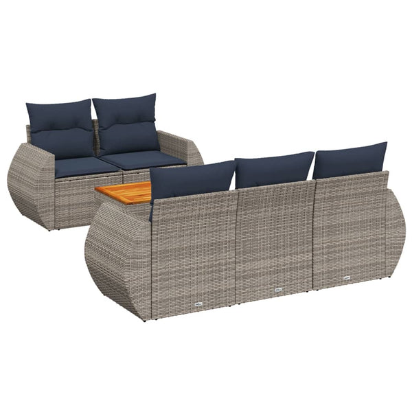 6-teiliges Gartensofa-Set Grau Polyrattan