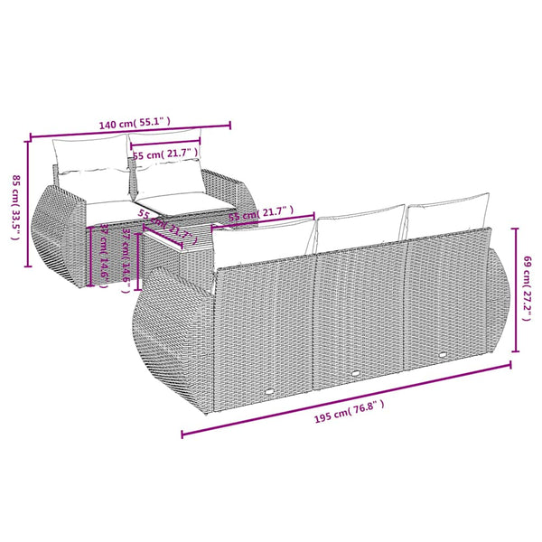 6-teiliges Gartensofa-Set Grau Polyrattan