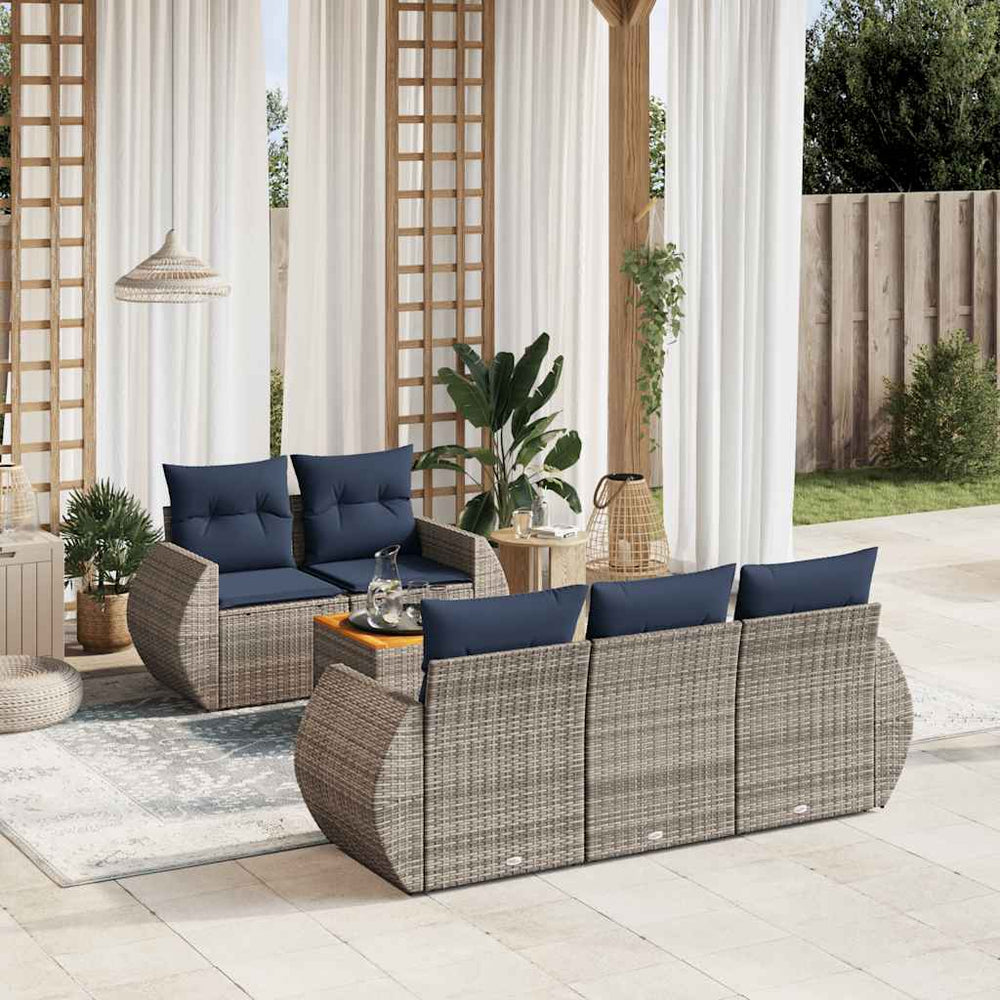 6-teiliges Gartensofa-Set Grau Polyrattan