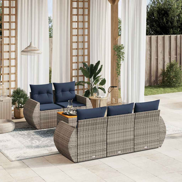 6-teiliges Gartensofa-Set Grau Polyrattan