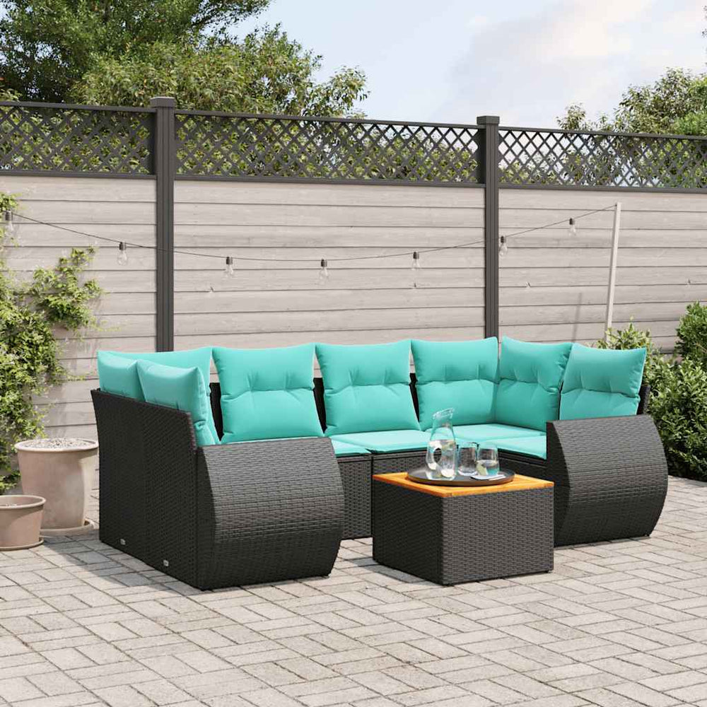 vidaXL Salon de jardin 7 pièces en résine tressée noire avec coussins