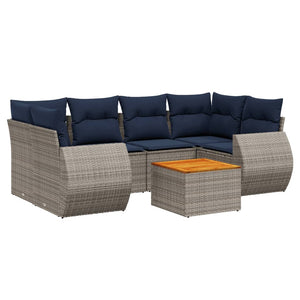 7-teiliges Gartensofa-Set Grau Polyrattan mit Kissen