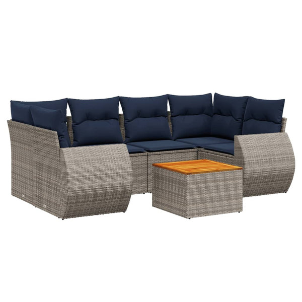 7-teiliges Gartensofa-Set Grau Polyrattan mit Kissen