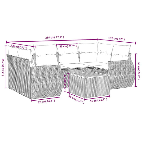 7-teiliges Gartensofa-Set Grau Polyrattan mit Kissen