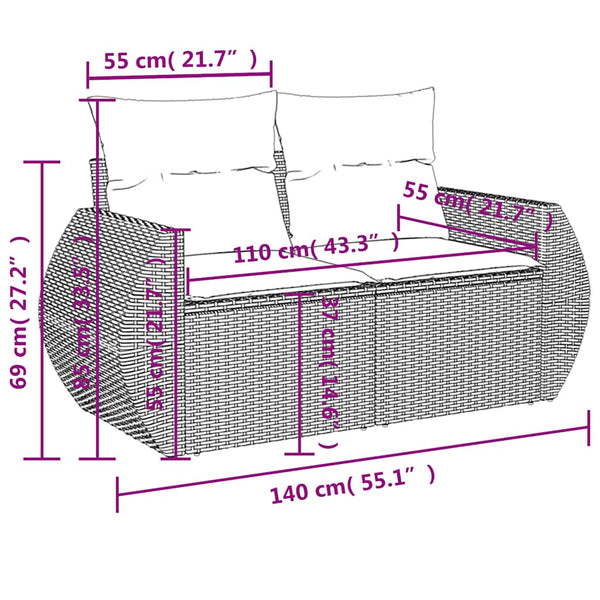 7-teiliges Gartensofa-Set Grau Polyrattan mit Kissen