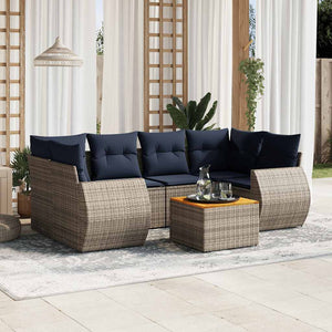 7-teiliges Gartensofa-Set Grau Polyrattan mit Kissen