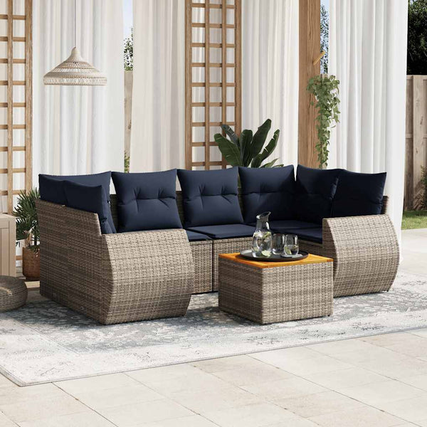 7-teiliges Gartensofa-Set Grau Polyrattan mit Kissen