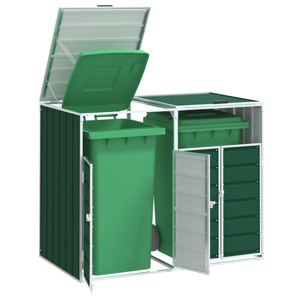 vidaXL Cache-poubelle pour 2 poubelles vert 144x81x113 cm acier