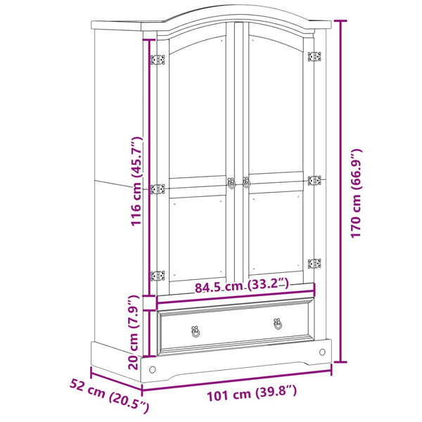 Massivholz Kleiderschrank Kiefer 101x52x170 cm