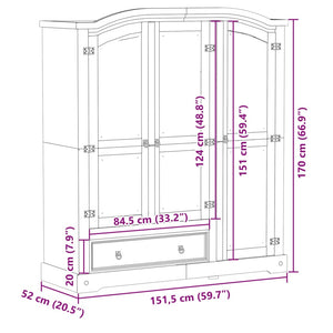 Massivholz Kleiderschrank Kiefer 151,5x52x170 cm