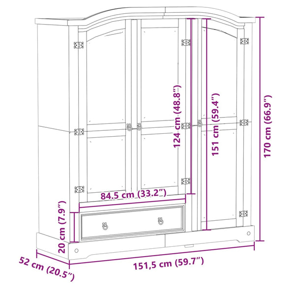 Massivholz Kleiderschrank Kiefer 151,5x52x170 cm