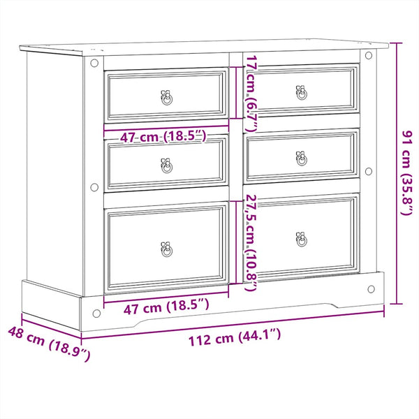 Massivholz Kommode Corona Kiefer 112cm