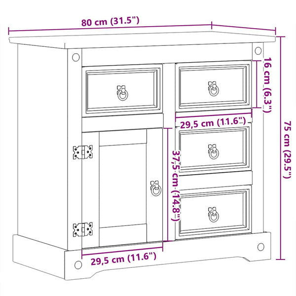 Sideboard Corona Kiefer Massivholz 80x75 cm