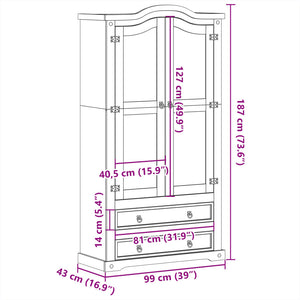 Massivholz Vitrine Kiefer, 99x43x187 cm