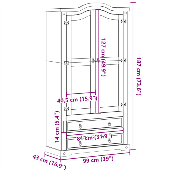 Massivholz Vitrine Kiefer, 99x43x187 cm