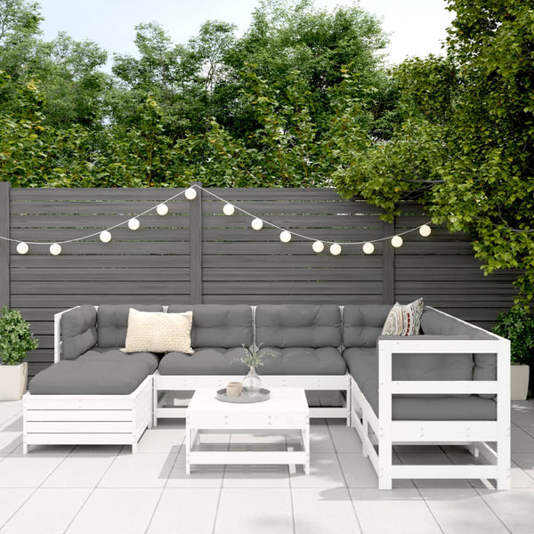 8-teilige Garten Sofagarnitur Kiefer Massivholz Weiß