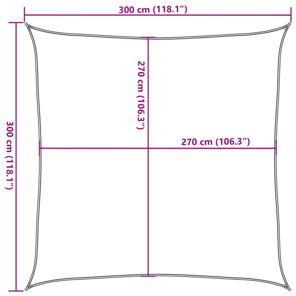 Quadratisches Sonnensegel Hellgrau 3x3m
