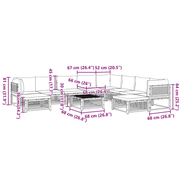 vidaXL Salon de jardin 11 pcs avec coussins Bois d'acacia massif