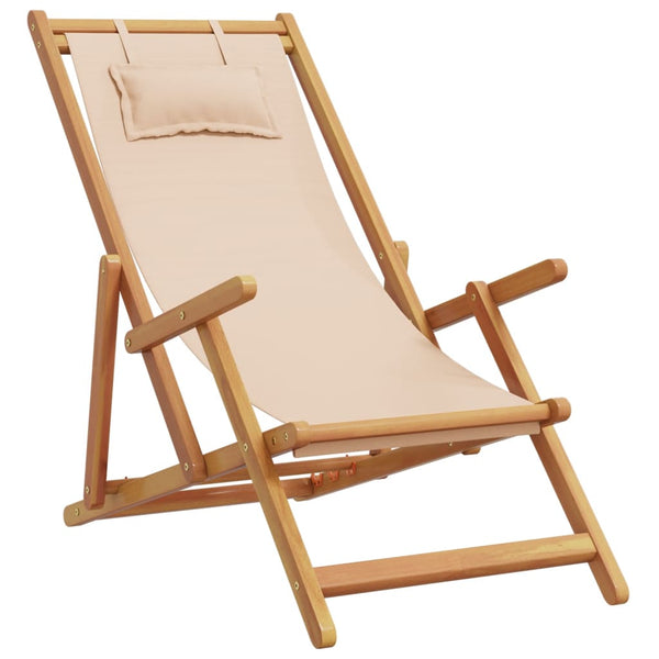vidaXL Chaises de plage pliables 2 pcs Tissu et bois massif Beige