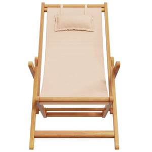 vidaXL Chaises de plage pliables 2 pcs Tissu et bois massif Beige
