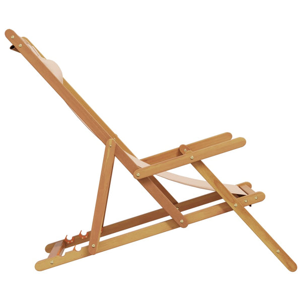 vidaXL Chaises de plage pliables 2 pcs Tissu et bois massif Beige