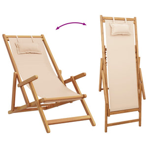 vidaXL Chaises de plage pliables 2 pcs Tissu et bois massif Beige