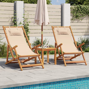 vidaXL Chaises de plage pliables 2 pcs Tissu et bois massif Beige