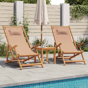 vidaXL Chaises de plage pliables 2 pcs Tissu taupe et bois massif