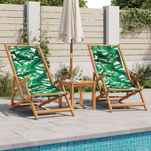 vidaXL Chaises de plage pliables 2 pcs Motif feuille Tissu et bois massif