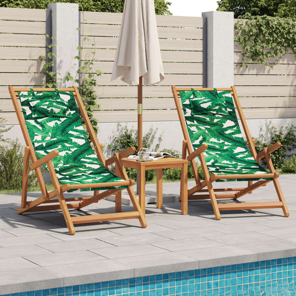 vidaXL Chaises de plage pliables 2 pcs Motif feuille Tissu et bois massif