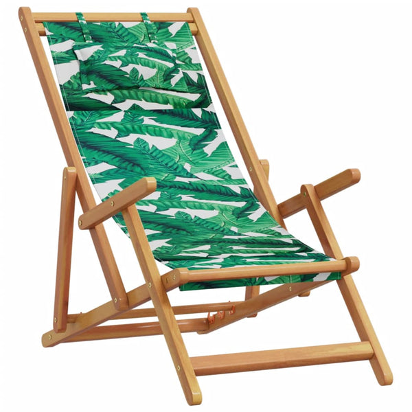 vidaXL Chaises de plage pliables 2 pcs Motif feuille Tissu et bois massif