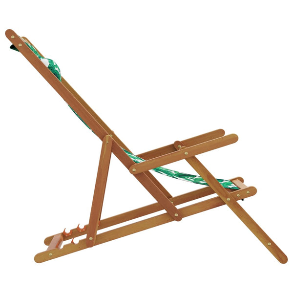 vidaXL Chaises de plage pliables 2 pcs Motif feuille Tissu et bois massif