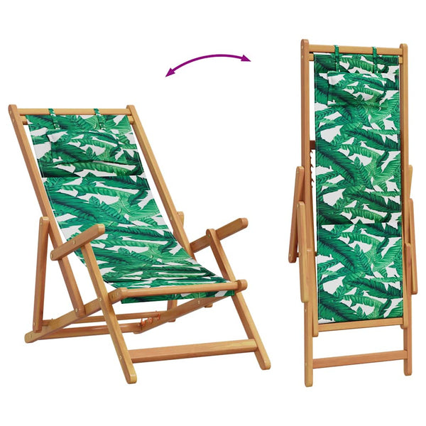 vidaXL Chaises de plage pliables 2 pcs Motif feuille Tissu et bois massif