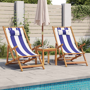 vidaXL Chaises de plage pliantes 2 pcs Tissu bleu et blanc et bois massif